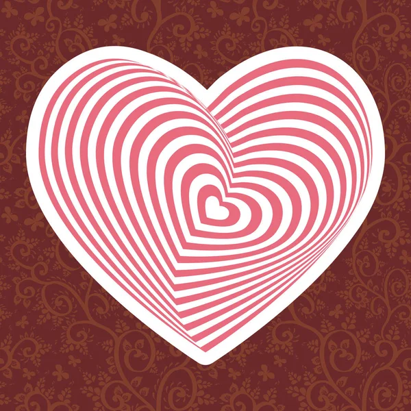 Λευκή Καρδιά Ροζ Σκούρο Κόκκινο Καφέ Στολίδι Floral Φόντο Οπτική — Διανυσματικό Αρχείο
