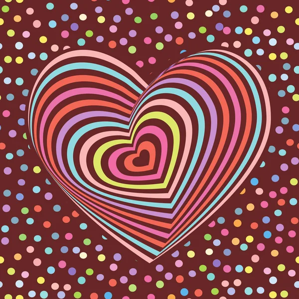 Multi Colored Rainbow Heart Dark Brown Background Optical Illusion Three — Stock Vector