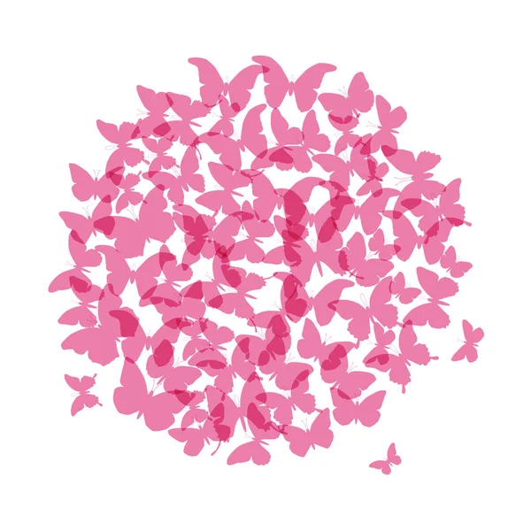 Летний Круглый Баннер Карточный Дизайн Розовая Бабочка Белом Фоне Векторная — стоковый вектор