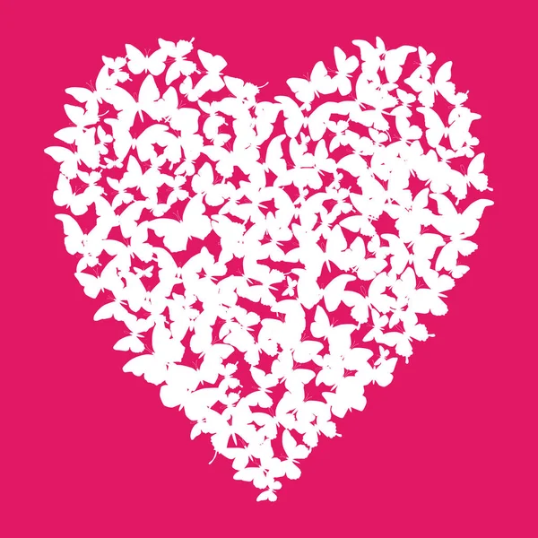 Coração Banner Verão Design Cartão Borboleta Branca Fundo Vermelho Rosa —  Vetores de Stock
