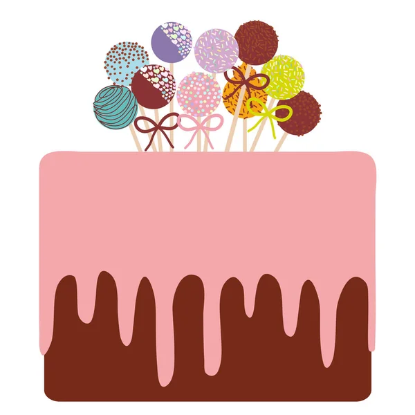 情人节 甜蛋糕 草莓粉红色奶油巧克力糖霜洒 蛋糕弹出 柔和的颜色在白色的背景 向量例证 — 图库矢量图片