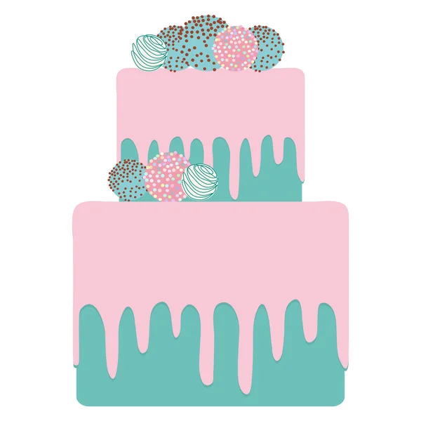 お誕生日 バレンタインデー 結婚式 甘いターコイズ ブルー スカイブルー ケーキ ストロベリー ピンク クリーム — ストックベクタ