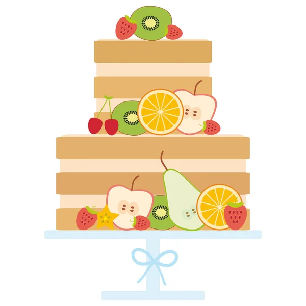 Süße Torte Mit Frischen Früchten Und Beeren Dekoriert Pastellfarben Auf — Stockvektor
