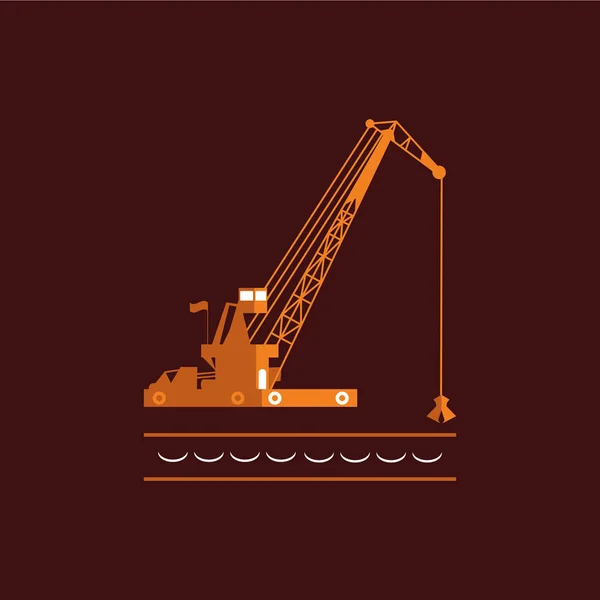 Huge Crane Barge Industrial Ship Digs Sand Marine Dredging Digging — Stock Vector