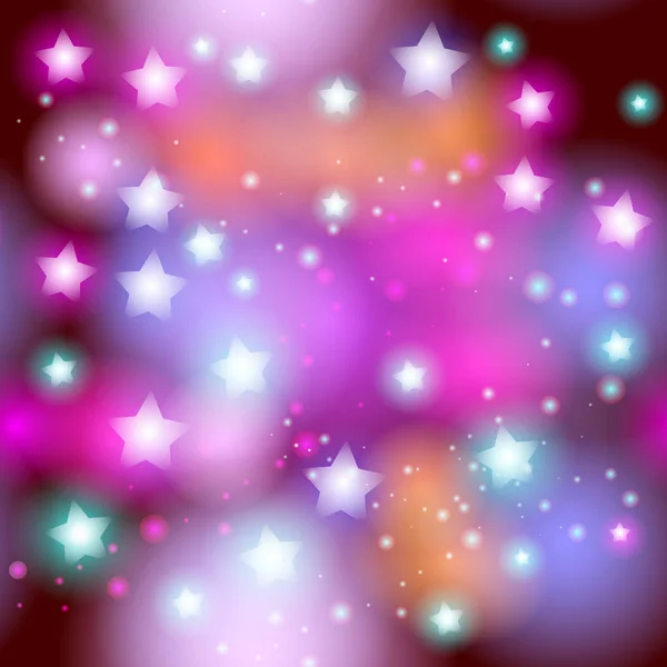 抽象星形无缝图案与霓虹灯星在明亮的粉红色和紫色 勃艮第 绿色的背景 银河夜空与星星 向量例证 — 图库矢量图片