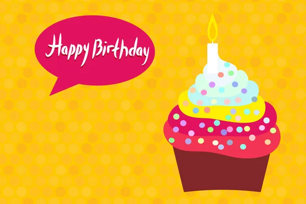 Happy Birthday Card Design Mit Cupcake Pastellfarben Auf Orangefarbenem Polka — Stockvektor