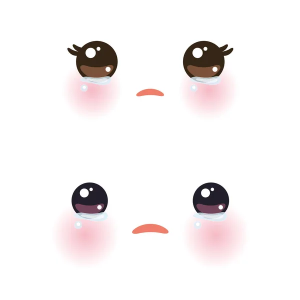 Каваї Смішні Морди Рожевими Щоками Великі Очі Миле Обличчя Плакала — стоковий вектор