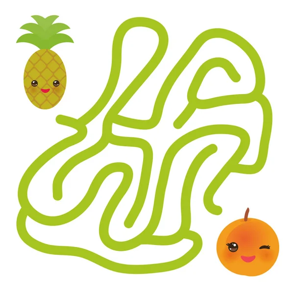 Broskve Ananasu Kawaii Funny Ovoce Pastelové Barvy Bílém Pozadí Labyrint — Stockový vektor
