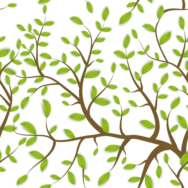 Seamless Pattern Brown Branches Green Leaves Pastel Colors White Background — Stock Vector