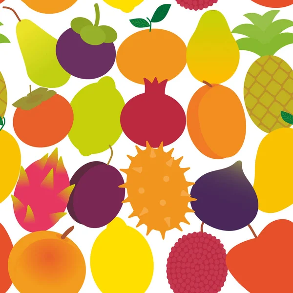 Seamless Pattern Ripe Juicy Fruit Pear Mangosteen Tangerine Pineapple Papaya — Stock Vector