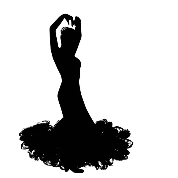 Uzun Elbiseli Kadın Kalın Poz Dans Flamenko Dansçısı Spanyolca Siyah — Stok Vektör