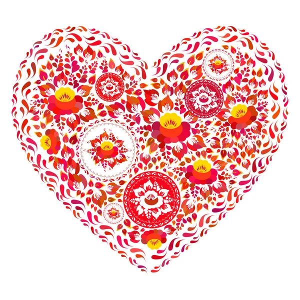 Valentine Day Card Heart Made Red Orange Flowers Isolated White — Stock Vector