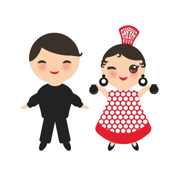 Bailarina Flamenco Española Cara Linda Kawaii Con Mejillas Rosadas Ojos — Vector de stock