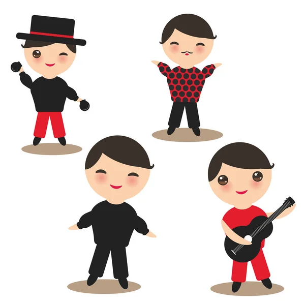 Spaanse Flamenco Danseres Kaart Ontwerp Sjabloon Voor Spandoek Kawaii Schattig — Stockvector