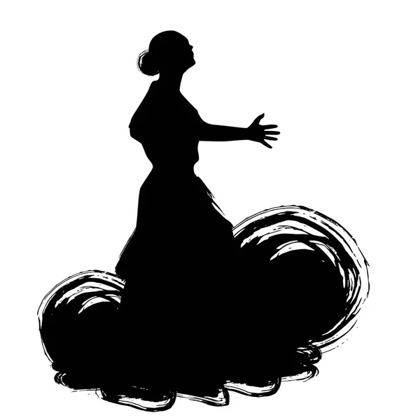 Woman Long Dress Stay Dancing Pose Flamenco Dancer Spanish Regions — Stock Vector