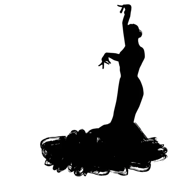 Mujer Vestido Largo Permanecer Pose Baile Bailarina Flamenca Andalucía Extremadura — Vector de stock