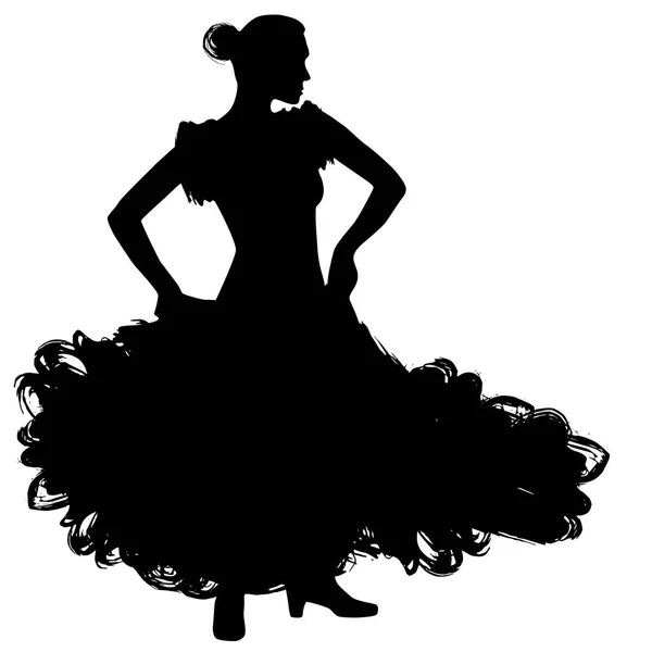 Uzun Elbiseli Kadın Kalın Poz Dans Endülüs Extremadura Murcia Flamenko — Stok Vektör