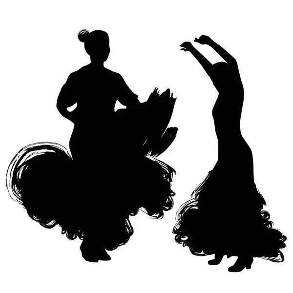 Uzun Elbiseli Kadın Kalın Poz Dans Endülüs Extremadura Murcia Flamenko — Stok Vektör