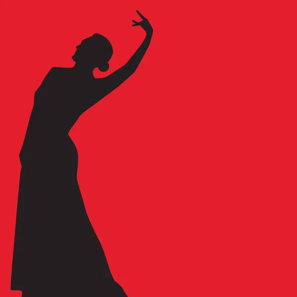 Donna Abito Lungo Rimanere Posa Danza Ballerino Flamenco Spagnolo Silhouette — Vettoriale Stock