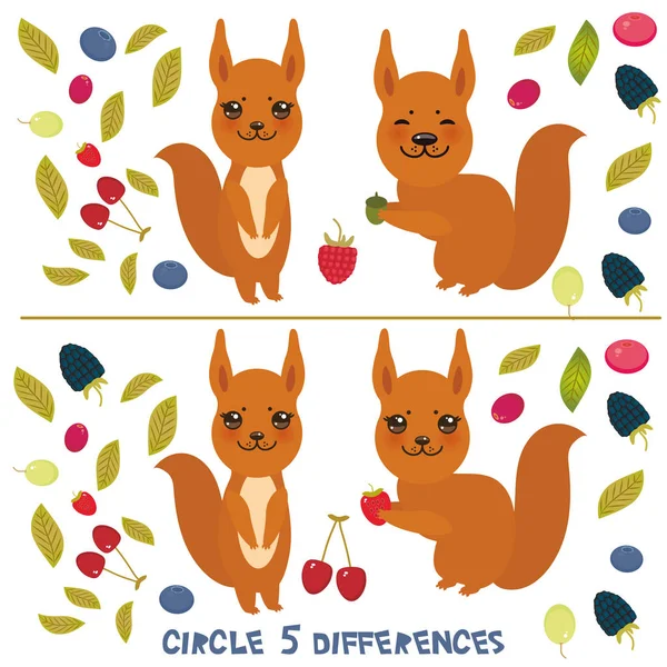 Circle Differences Educational Game Preschool Children Picture Puzzle Find Five — Stock Vector