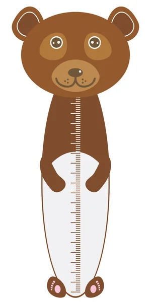 Funny Brown Bear Isolated White Background Children Height Meter Wall — Stock Vector