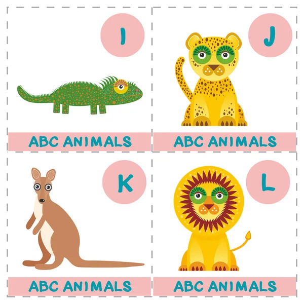 Alphabet Abc Pour Enfants Ensemble Drôle Lion Kangourou Iguane Jaguar — Image vectorielle