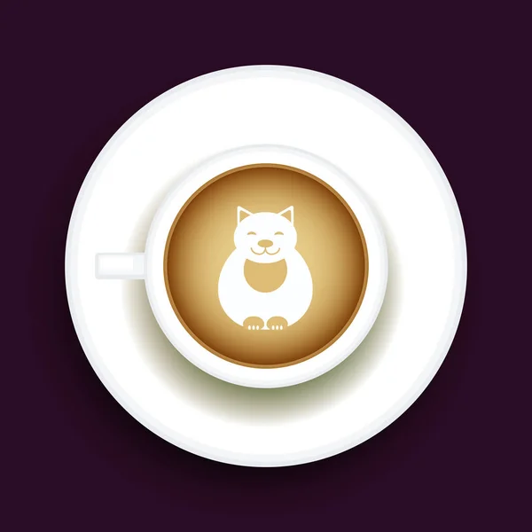基蒂咖啡拿铁艺术动物 顶部看法形状泡沫艺术的卡布奇诺杯与茶托在黑色桌子背景 拿铁艺术与可爱的猫画咖啡杯 向量例证 — 图库矢量图片