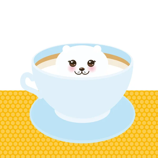 แมว Kawai กในถ วยส าเง นของกาแฟศ ลปะฟอง ลปะกาแฟแยกจากพ นหล ขาว — ภาพเวกเตอร์สต็อก