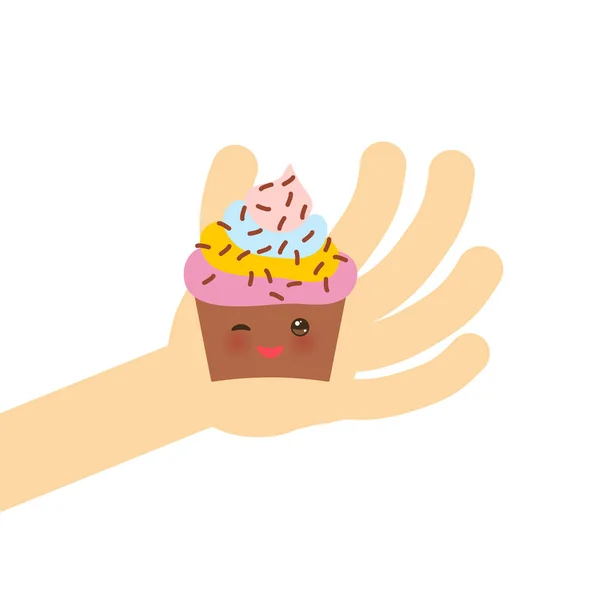 Modelo Banner Para Seu Texto Design Cartão Com Cupcake Kawaii — Vetor de Stock