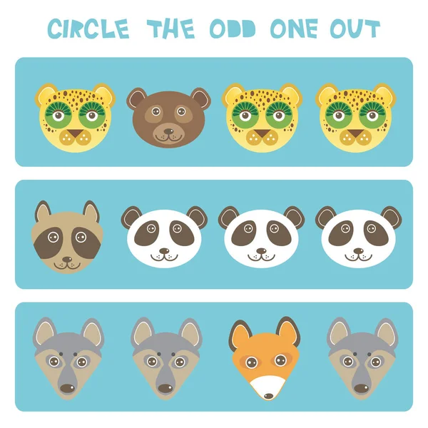 Visual Logic Puzzle Circle Odd One Out Kawaii Animals Fox — Stock Vector