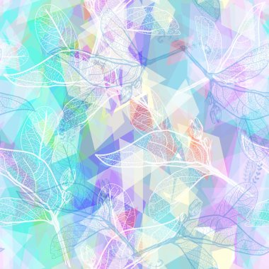 Çizilmiş kontür, pastel renkler pembe Turkuaz lila mor modern trendy çiçek seamless modeli, bırakır. Site, blog, kumaş için geometrik arka plan. Vektör çizim