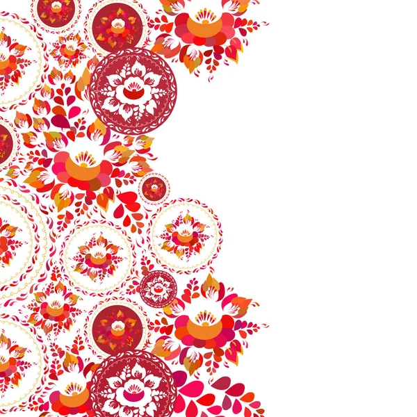 复古破旧别致的红色橙色花和叶子在白色背景 春天浪漫装饰卡设计 横幅模板为您的文字 向量例证 — 图库矢量图片