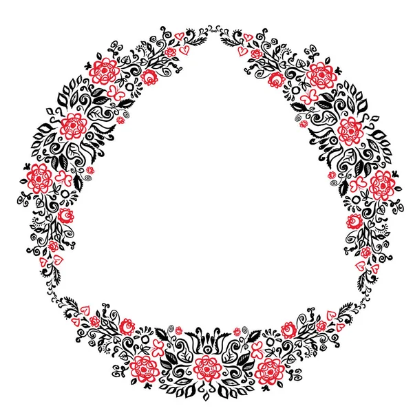 Beautiful Card Summer Wreath Different Flowers Folk Art Floral Ornament — Stock Vector