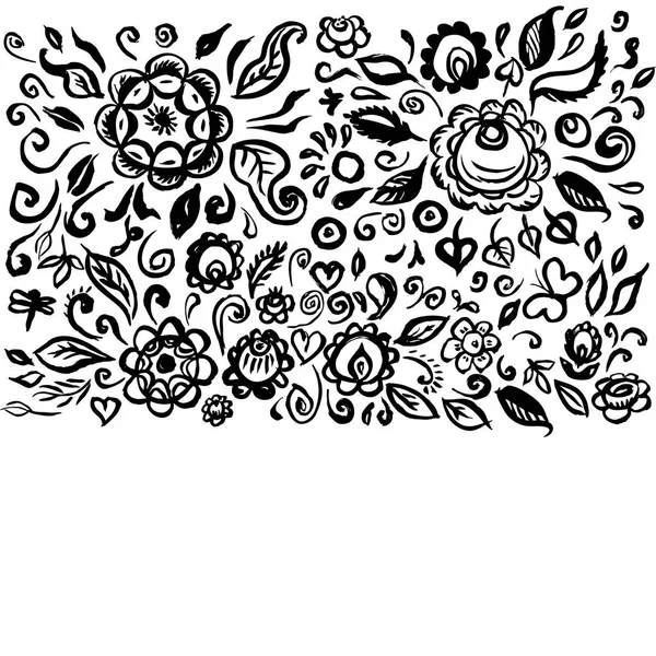 Hermosa Tarjeta Arte Popular Ornamento Floral Sobre Fondo Blanco Vintage — Vector de stock