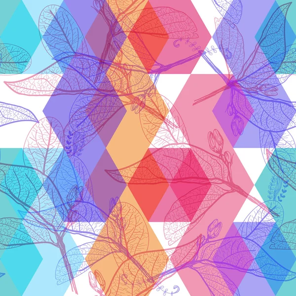 虹明るいマゼンタ ピンク オレンジ ターコイズ ブルー ライラック紫モダンなトレンディーなシームレス花柄 手描きを残します サイト ブログ ファブリックの幾何学的な抽象的な背景 — ストックベクタ