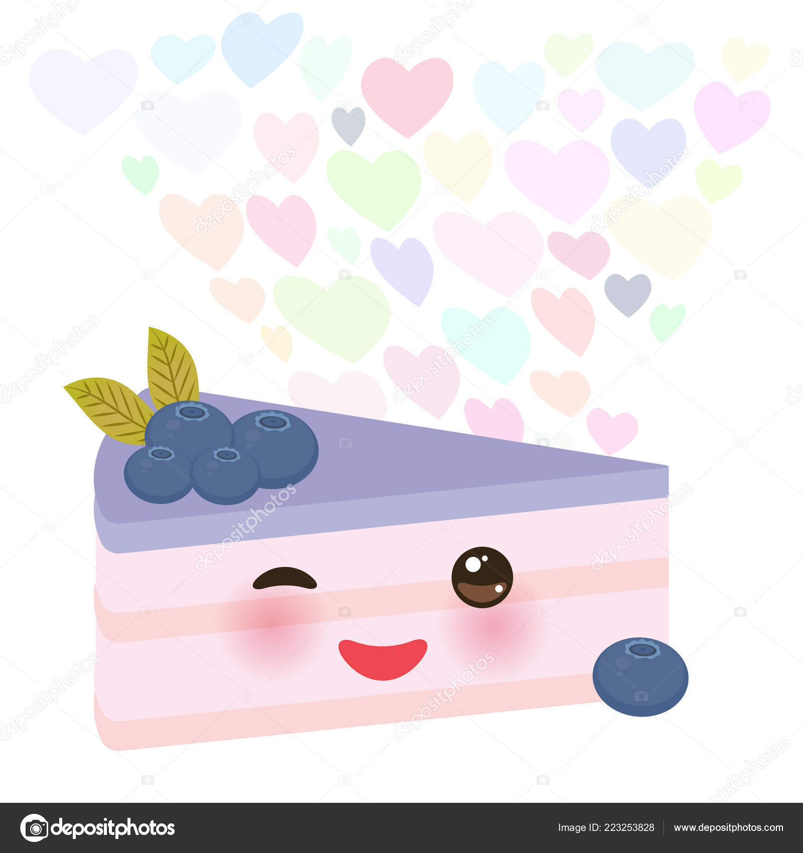 Happy Birthday Card Design Cute Kawaii Piece Cake Decorated Fresh