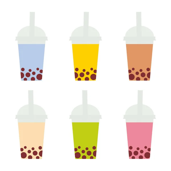 Bubble Τσάι Διάφορα Φρούτα Και Μούρα Γάλα Κοκτέιλ Στο Πλαστικό — Διανυσματικό Αρχείο