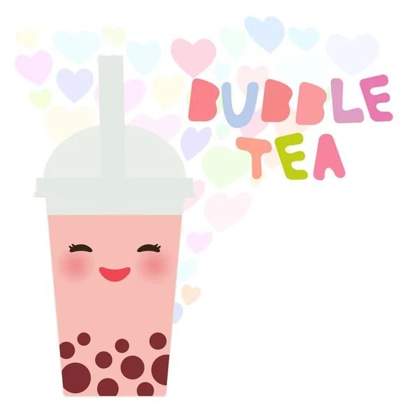 Kawaii Bubble Tea Con Frutas Bayas Leche Cócteles Taza Plástico — Vector de stock