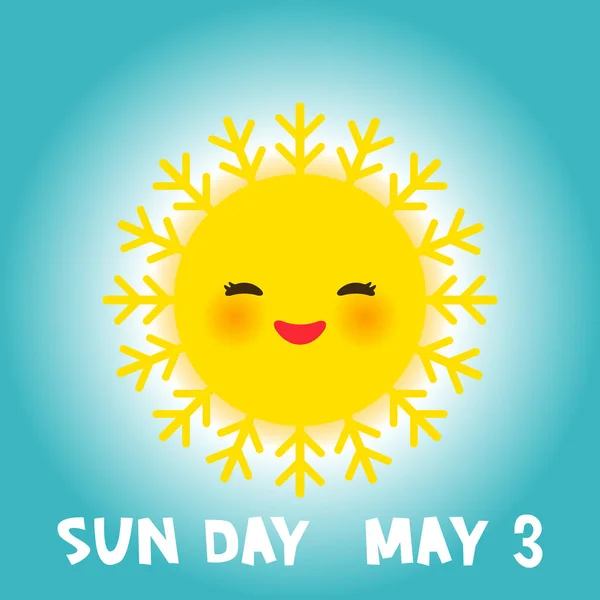 Día Mundial Del Sol Mayo Kawaii Divertido Sol Amarillo Con — Vector de stock