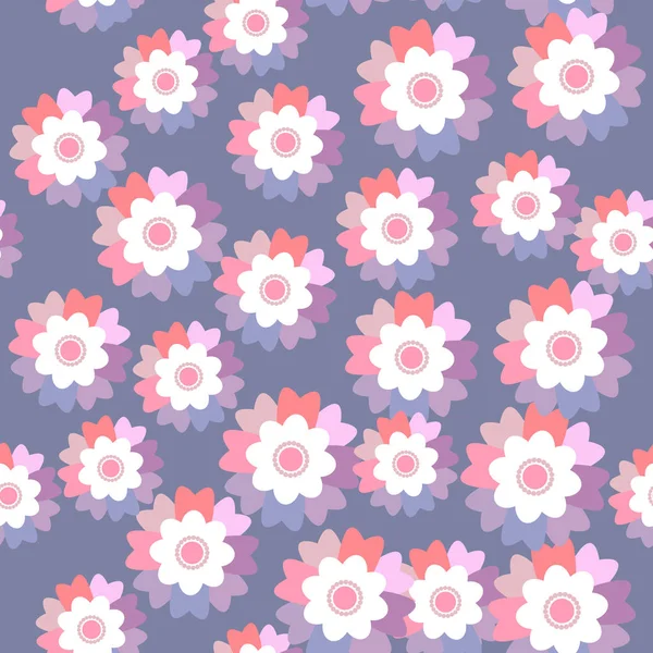 Seamless Pattern Bright Pink Purple Flowers Cornflower Violet Pansy Lilac — Stock Vector