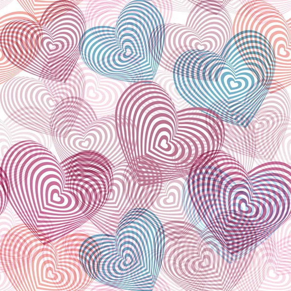 シームレス パターン ピンク ブルー パープル ホワイト ハート白い背景の上 立体の目の錯覚 サイト ブログ — ストックベクタ