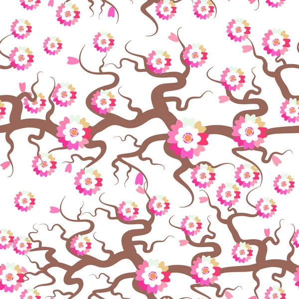 Sakura Patrón Sin Costuras Fondo Naturaleza Con Rama Flores Color — Vector de stock