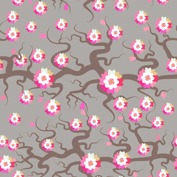 Padrão Sem Costura Sakura Fundo Natureza Com Ramo Flores Flores — Vetor de Stock