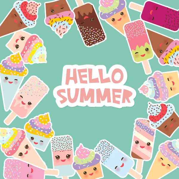 Hello Summer Card Design Pour Votre Texte Cadre Rond Couronne — Image vectorielle