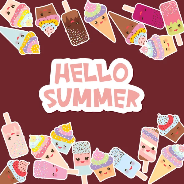 Ciao Summer Card Design Tuo Testo Cupcake Con Crema Gelato — Vettoriale Stock