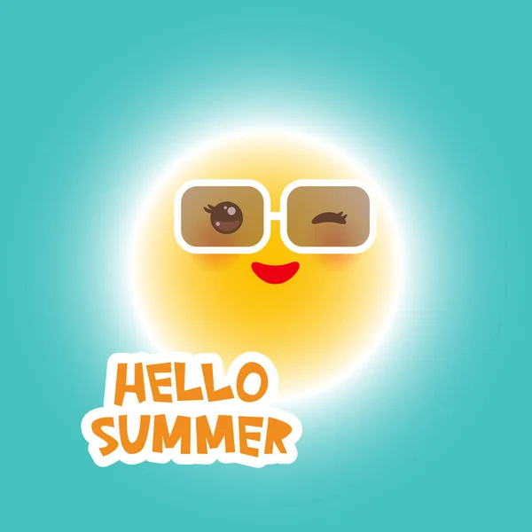 Hello Summer Kawaii Забавное Желтое Солнце Солнцезащитными Очками Розового Цвета — стоковый вектор