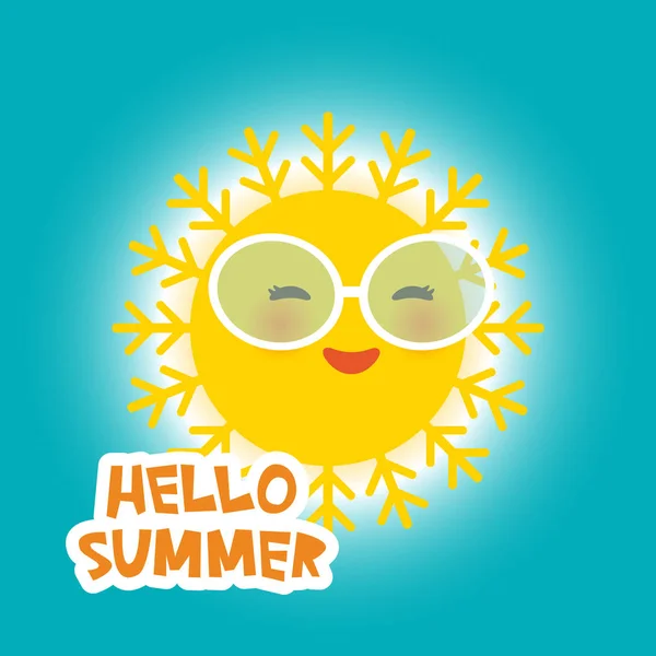 Hello Summer Kawaii Забавное Желтое Солнце Солнцезащитными Очками Розового Цвета — стоковый вектор