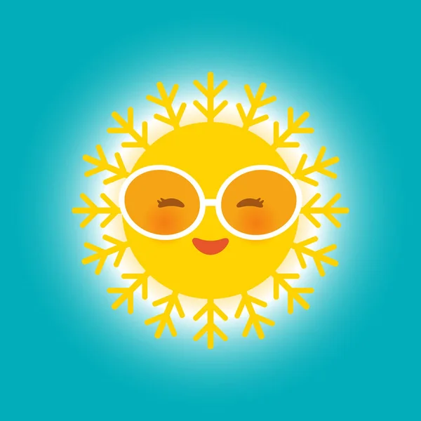 Kawaii Drôle Soleil Jaune Avec Des Lunettes Soleil Joues Roses — Image vectorielle