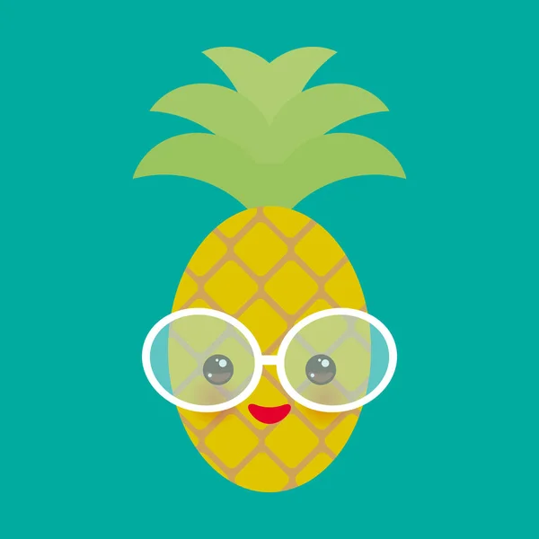 Bonito Engraçado Kawaii Abacaxi Fruta Exótica Com Óculos Sol Fundo — Vetor de Stock