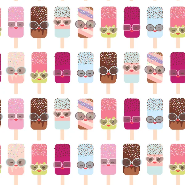 Helado Patrón Sin Costuras Hielo Lolly Kawaii Con Mejillas Color — Vector de stock